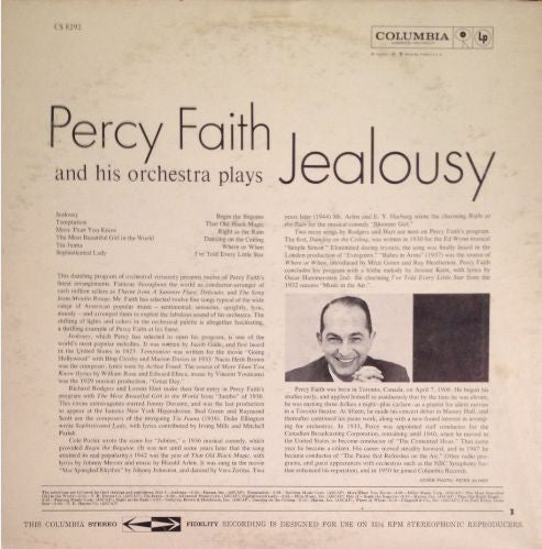 Percy Faith & His Orchestra : Jealousy (LP, Album, Thi)