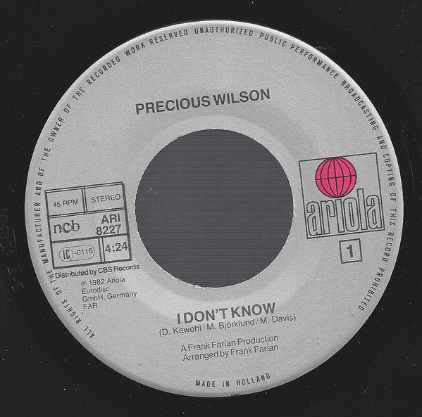 Precious Wilson : I Don't Know (7")