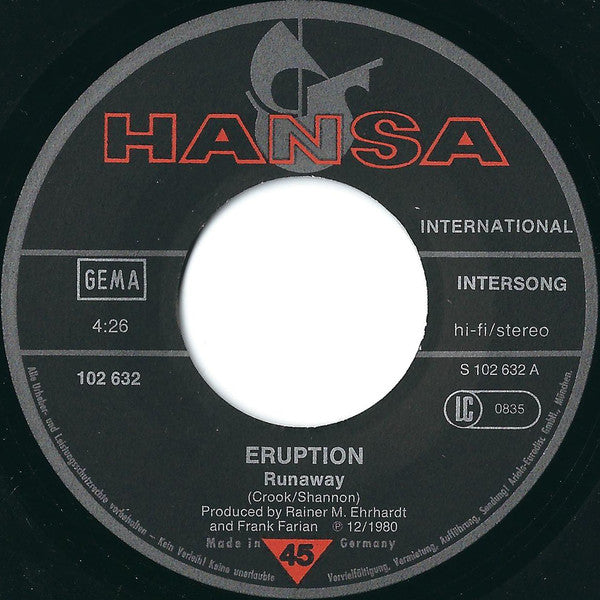 Eruption (4) : Runaway / Good Good Feelin' (7", Single)