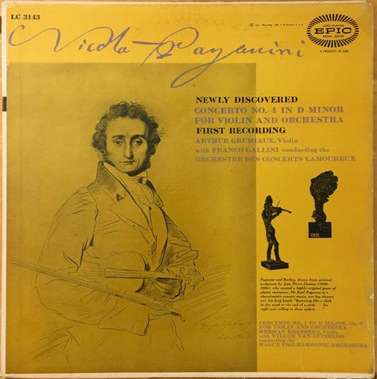 Niccolò Paganini, Arthur Grumiaux With Franco Gallini Conducting The Orchestre Des Concerts Lamoureux : Concerto No. 4 In D Minor / Concerto No. 1 In D Major (LP, Mono)