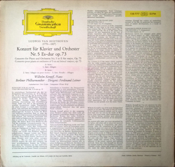 Ludwig van Beethoven - Wilhelm Kempff, Berliner Philharmoniker, Ferdinand Leitner : Klavierkonzert Nr. 5 Es-Dur Op. 73 (LP)