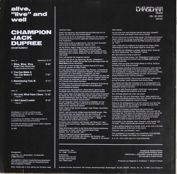 Champion Jack Dupree : Alive, "Live" And Well - (Oh Lord, What Have I Done ...) (LP)