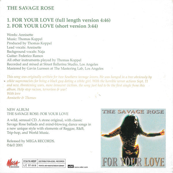 Savage Rose : For Your Love (CD, Single, Promo)