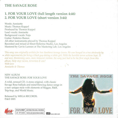 Savage Rose : For Your Love (CD, Single, Promo)