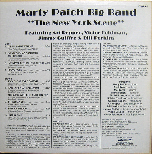 Marty Paich Big Band : The New York Scene (LP, Album, RE)