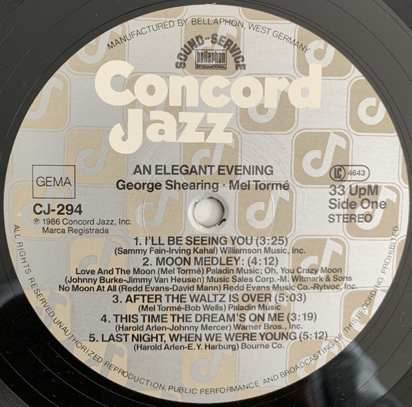 George Shearing And Mel Tormé : An Elegant Evening (LP, Album)