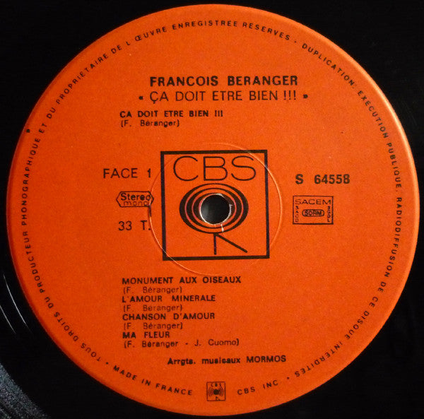 François Béranger & Mormos : "Ça Doit Être Bien..." (LP, Album, RP)