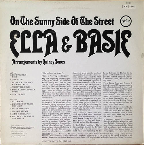 Ella Fitzgerald & Count Basie : On The Sunny Side Of The Street (LP, Album, RE)