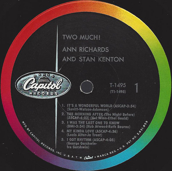 Ann Richards And Stan Kenton : Two Much! (LP, Album, Mono)