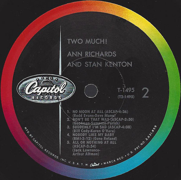 Ann Richards And Stan Kenton : Two Much! (LP, Album, Mono)