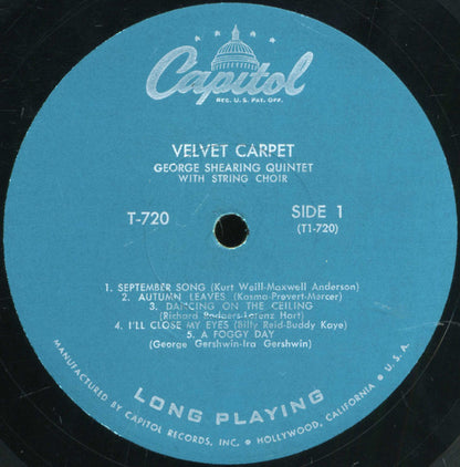 The George Shearing Quintet : Velvet Carpet (LP, Album, Mono)