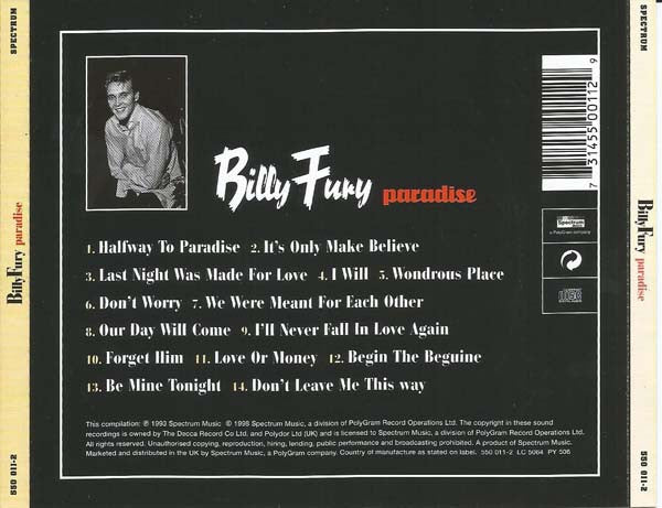 Billy Fury : Paradise (CD, Comp)