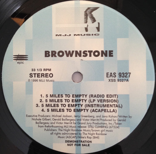 Brownstone : 5 Miles To Empty (12", Single, Promo)