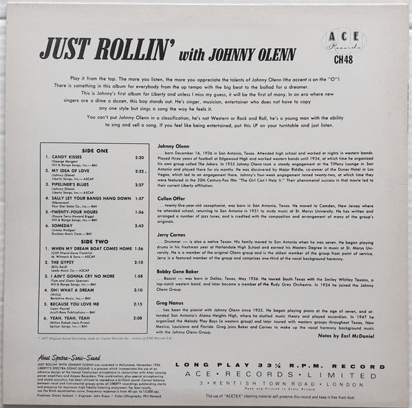 Johnny Olenn : Just Rollin' With Johnny Olenn (LP, Album, RE)