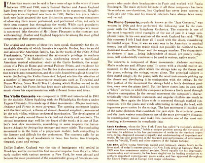 Louis Kaufman With Musical Masterpiece Symphony Orchestra, Walter Goehr • Leo Smit With Unione Musicisti Di Roma, Aaron Copland : Barber: Violin Concerto, Op. 14; Copland: Piano Concerto, 1926 (10", Mono)