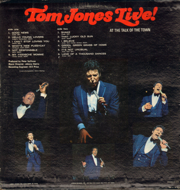 Tom Jones : Tom Jones Live! At The Talk Of The Town (LP, Album, Bes)