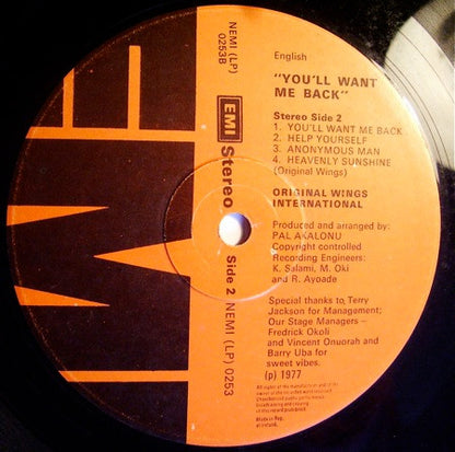 Original Wings : You'll Want Me Back (LP, Album)