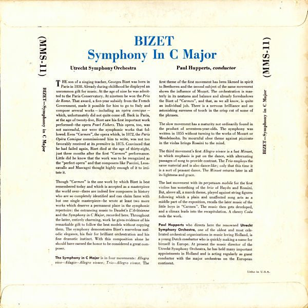 Georges Bizet - Utrechts Stedelijk Orkest, Paul Hupperts : Symphony In C Major (10", Album, Mono)