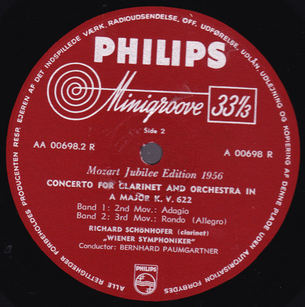 Wolfgang Amadeus Mozart, Richard Schönhofer, Wiener Symphoniker, Bernhard Paumgartner : Concerto For Clarinet And Orchestra In A Major. K.V. 622 (10", Mono)