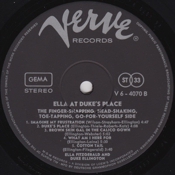 Ella Fitzgerald And Duke Ellington : Ella At Duke's Place (LP, Album)