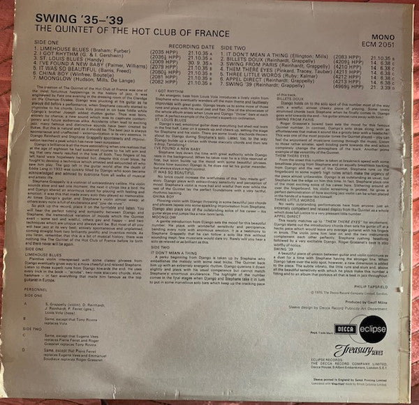 Quintette Du Hot Club De France : Swing '35-'39 (LP)