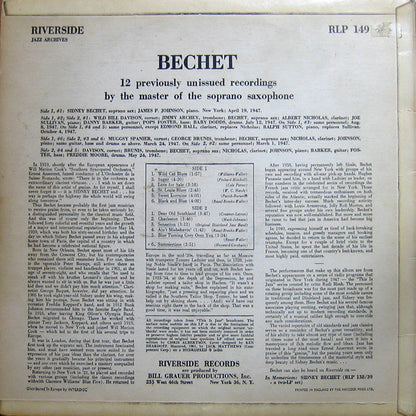 Sidney Bechet : 12 Previously Unissued Recordings By The Master Of The Soprano Saxophone (LP, Album, Mono)