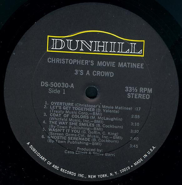 3's A Crowd (2) : Christopher's Movie Matinee (LP, Album, gat)