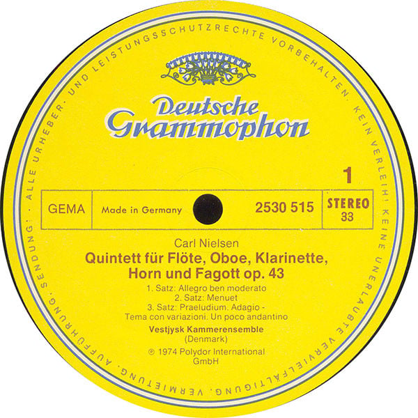 Carl Nielsen, Vestjysk Kammerensemble : Quintett Für Bläser / Andante Lamentoso / Musik Aus "Die Mutter" / Serenata In Vano Für Quintett (LP, Album)