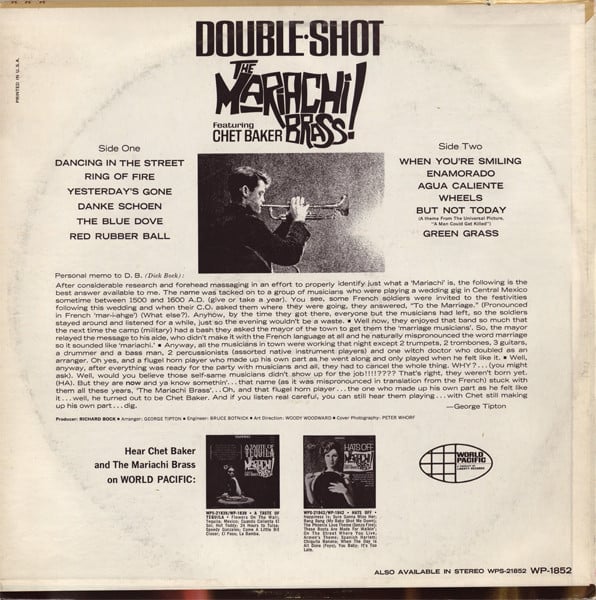 The Mariachi Brass Featuring Chet Baker : Double Shot (LP, Album, Mono)