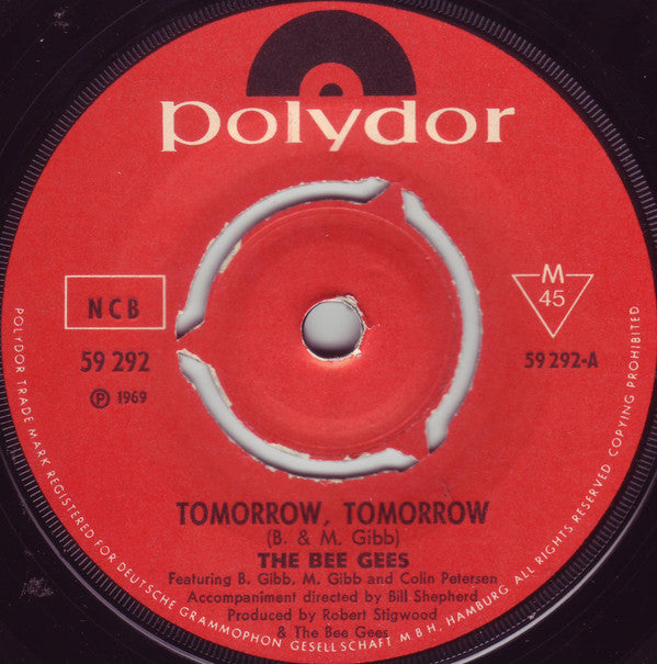 Bee Gees : Tomorrow Tomorrow / Sun In My Morning (7", Single, Mono, Red)