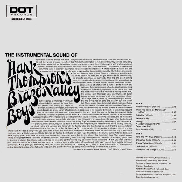 Hank Thompson And His Brazos Valley Boys : The Instrumental Sound Of Hank Thompson's Brazos Valley Boys (LP, Album, RE)