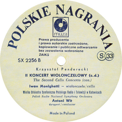 Krzysztof Penderecki : II Koncert Wiolonczelowy = The Second Cello Concerto (LP)