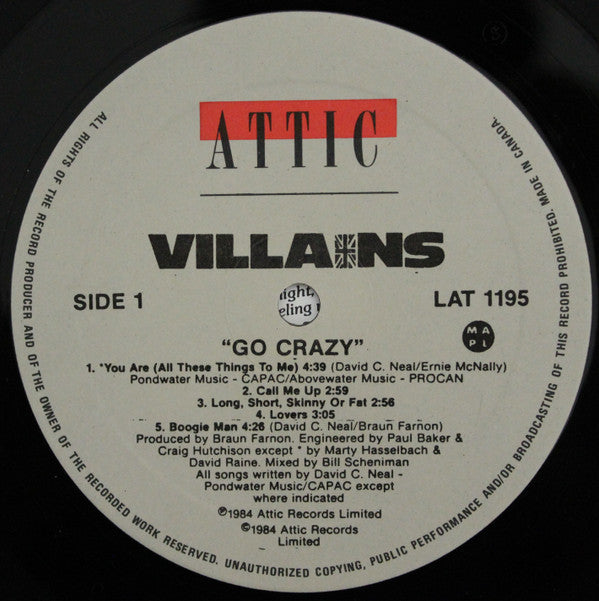 Villains (4) : Go Crazy (LP, Album)