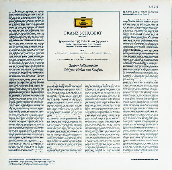 Franz Schubert - Berliner Philharmoniker • Herbert von Karajan : Symphonie Nr. 7 (9) (LP, RE)