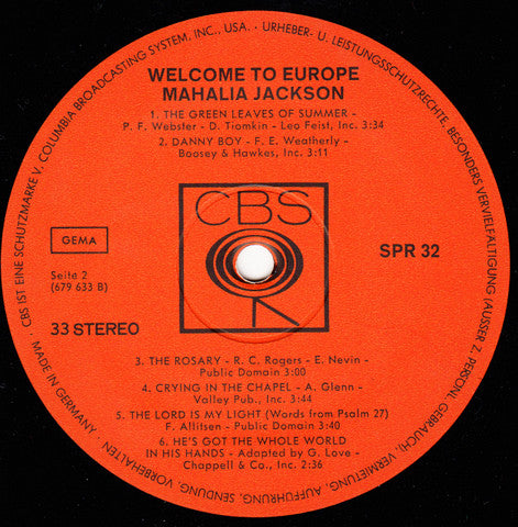 Mahalia Jackson : Welcome To Europe (LP, Comp)