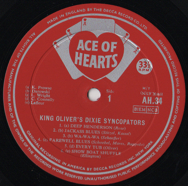 King Oliver & His Dixie Syncopators : King Oliver's Dixie Syncopators (LP, Comp, Mono)