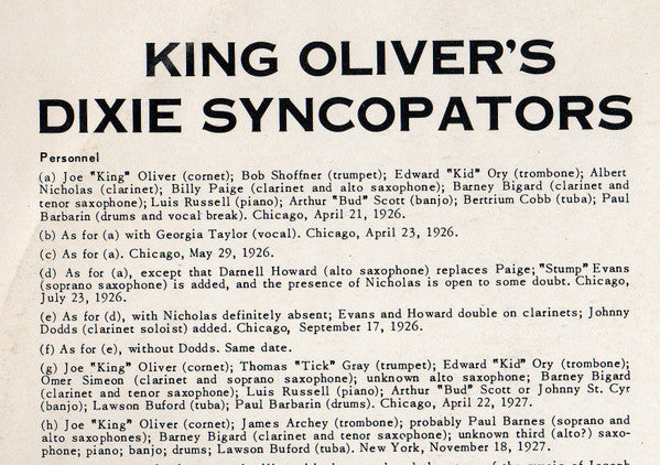 King Oliver & His Dixie Syncopators : King Oliver's Dixie Syncopators (LP, Comp, Mono)