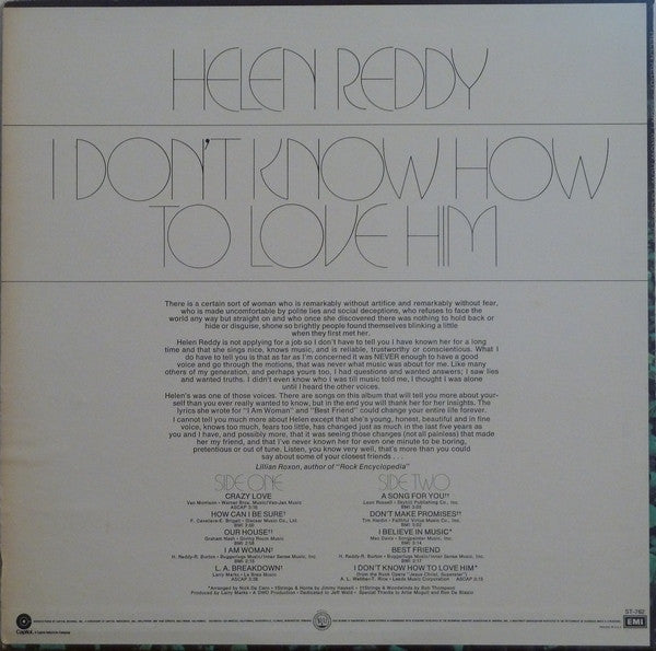 Helen Reddy : I Don't Know How To Love Him (LP, Album, Win)