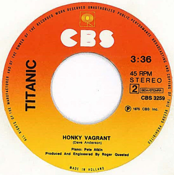 Titanic (3) : Buckshee Woman / Honky Vagrant (7", Single)