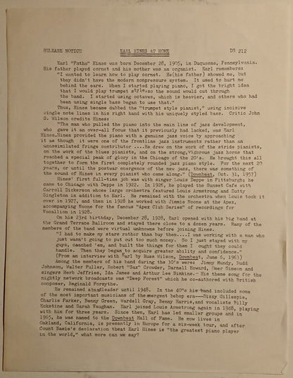 Earl Hines : At Home (LP, Album)