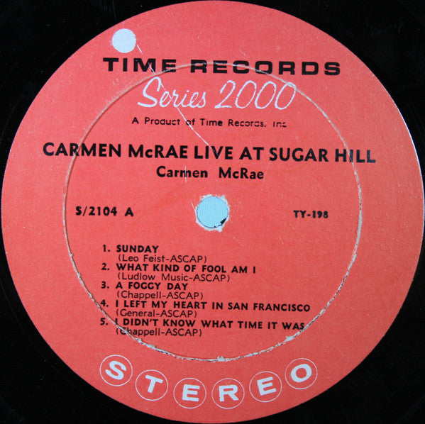 Carmen McRae : Live At Sugar Hill San Francisco (LP, Album)