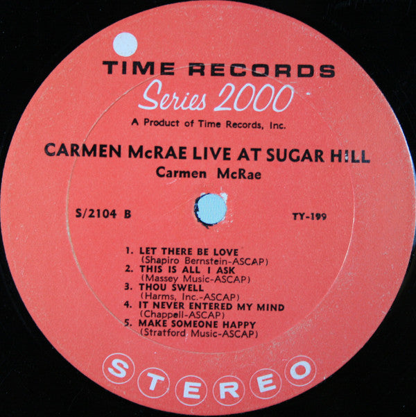 Carmen McRae : Live At Sugar Hill San Francisco (LP, Album)