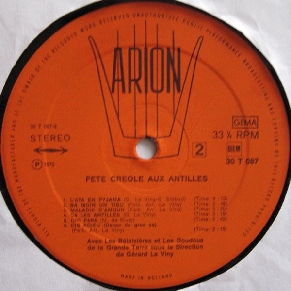 Les Bélaisières et Les Doudous Sous La Direction De Gérard La Viny : Fete Creole Aux Antilles (LP, Album)