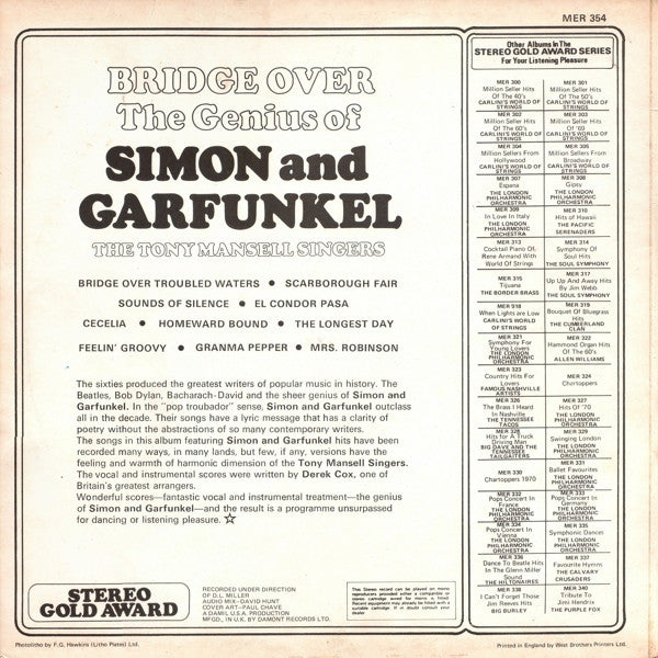 The Tony Mansell Singers : Bridge Over  - The Genius Of Simon And Garfunkel (LP, Album)