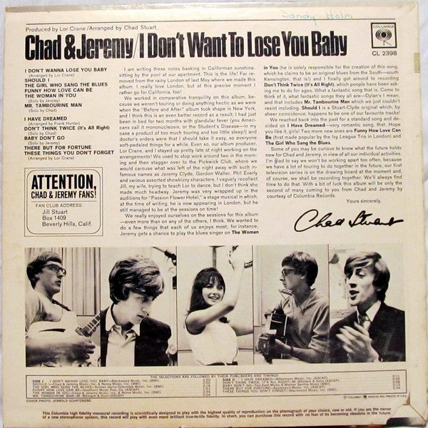 Chad & Jeremy : I Don't Want To Lose You Baby (LP, Album, Mono)