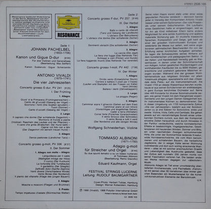 Antonio Vivaldi / Tomaso Albinoni / Johann Pachelbel, Wolfgang Schneiderhan, Festival Strings Lucerne, Rudolf Baumgartner : Die Vier Jahreszeiten / Adagio / Kanon & Gigue (LP, Comp)