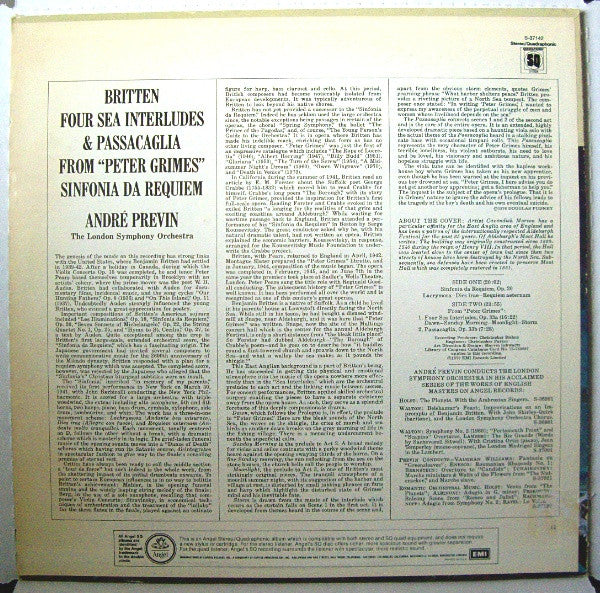 Benjamin Britten - André Previn, The London Symphony Orchestra : Four Sea Interludes From "Peter Grimes" / Sinfonia Da Requiem (LP, Quad)