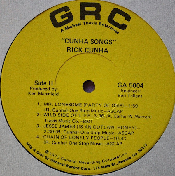 Rick Cunha : Cunha Songs (LP, Album)