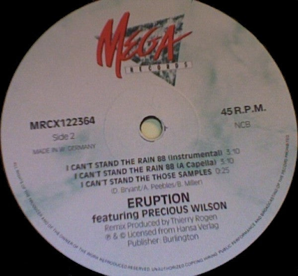 Eruption (4) Featuring Precious Wilson : I Can't Stand The Rain 88 (12", Maxi)