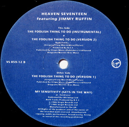 Heaven 17 Featuring Jimmy Ruffin : The Foolish Thing To Do (12", Single)